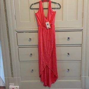 Coral cross front maxi dress